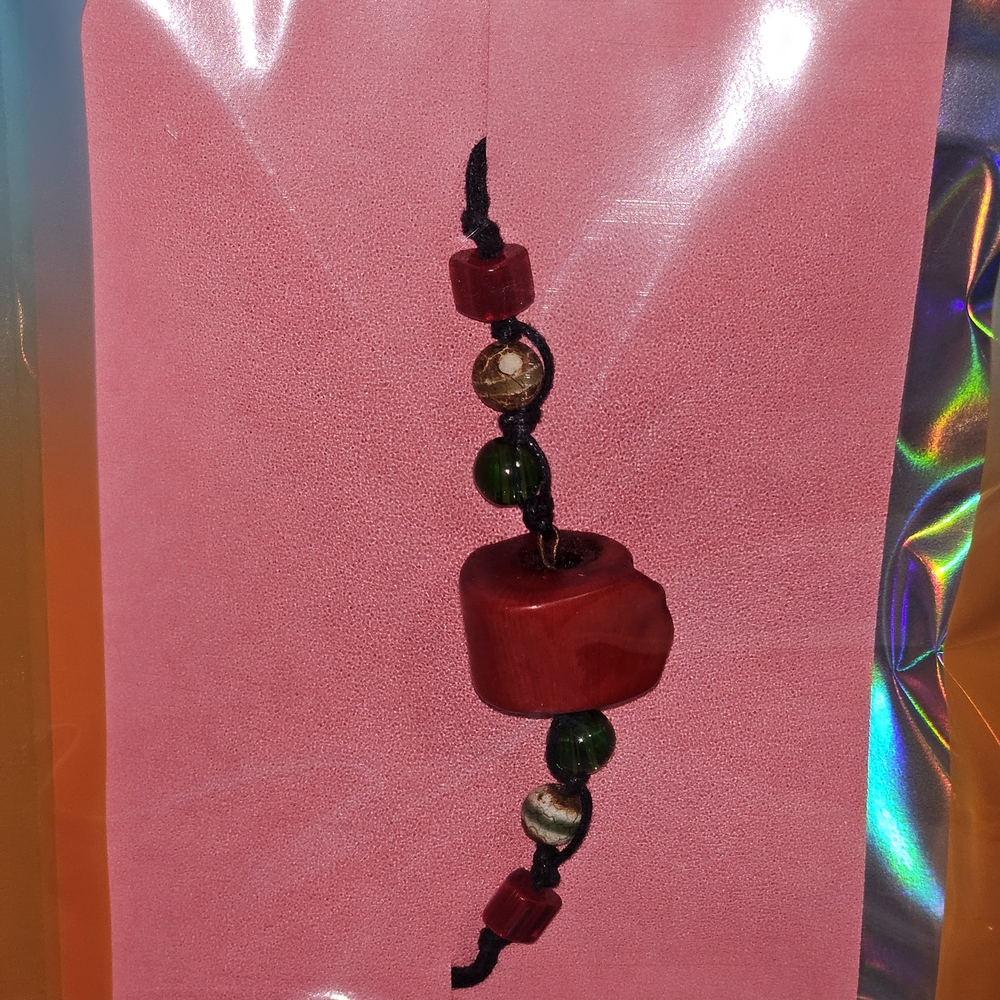 Real Red Coral Chunk Bracket With Dark Green Bags With 2 Prayers Beads.